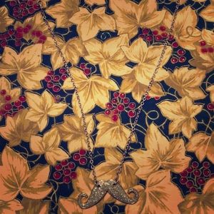 Silver sparkly mustache necklace